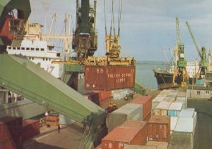 Container Ship at Docks Loading Poland Ship Rare Polish Ocean Lines Postcard