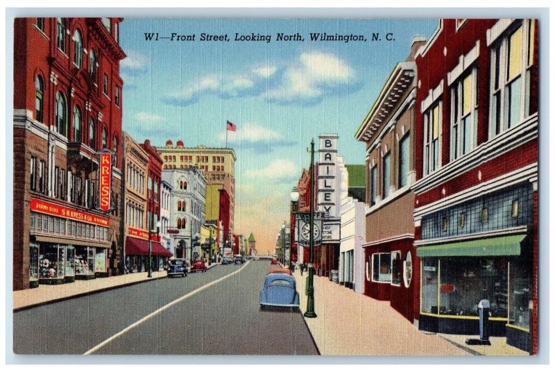 c1940s Front Street Looking North Wilmington North Carolina NC Unposted Postcard
