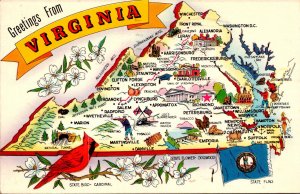 Virginia Greetings With Map State Flag & State Bird 1962