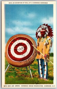 Vtg Native American Cherokee Indian Reservation Marksman Bow & Arrow NC Postcard