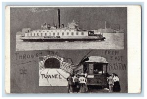 c1905 Through The Tunnel From East Boston MA, Hoodle Island Steamer Postcard 