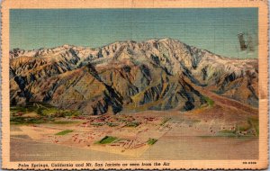 Palm Springs CA & Mt San Jacinto aerial view Tahquitz Canyon vtg postcard