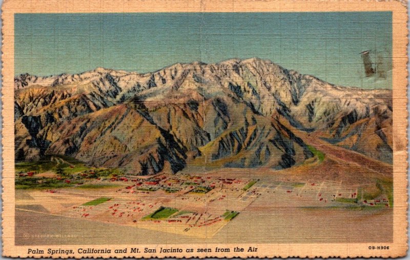 Palm Springs CA & Mt San Jacinto aerial view Tahquitz Canyon vtg postcard