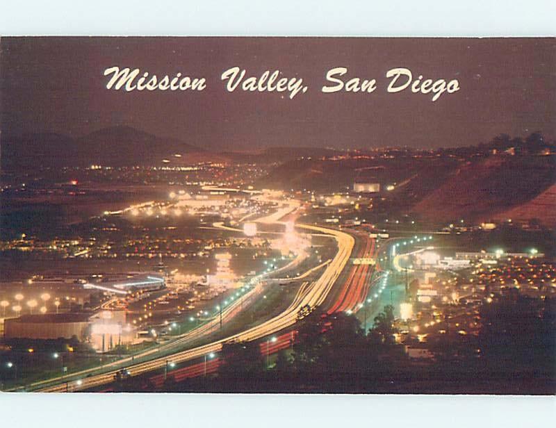 Unused Pre-1980 MISSION VALLEY AT NIGHT San Diego California CA F8697