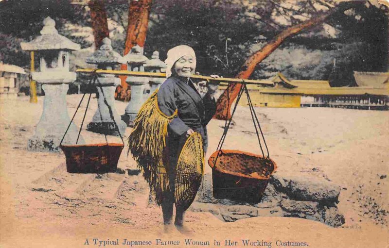 Japanese Farmer Woman Carrying Basket Load 1910cJapan postcard