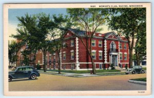 RACINE, Wisconsin WI ~ Street Scene WOMAN'S CLUB 1930s Linen Postcard