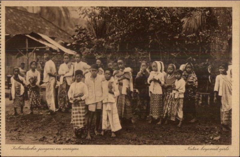 Batavia Java Indonesia Native Boys & Girls c1910 Postcard