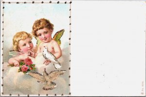 Happy New Year Angels With Pigeon Vintage Postcard C075