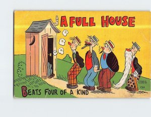 Postcard A Full House Beats Four of a Kind Outhouse Humor Card
