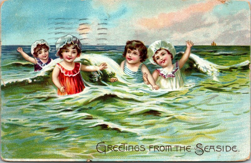 Children Greetings from the Seaside Atlantic Tuck Raphael Tuck & Sons Postcard 