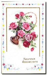 Old Postcard Fantasy Flowers Happy Birthday