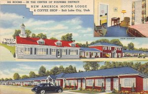 New America Motor Lodge Salt Lake City, Utah Lincoln Highway Roadside Postcard