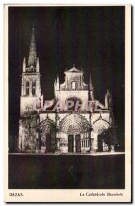 Bazas Old Postcard The cathedral ILLUMINATED