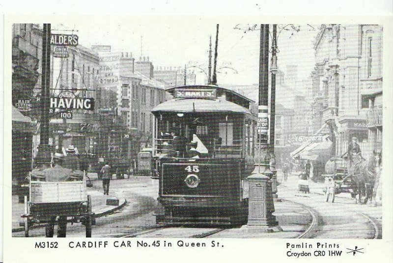 Welsh Transport Postcard - Tram - Cardiff Car No.45 in Queen Street  U774