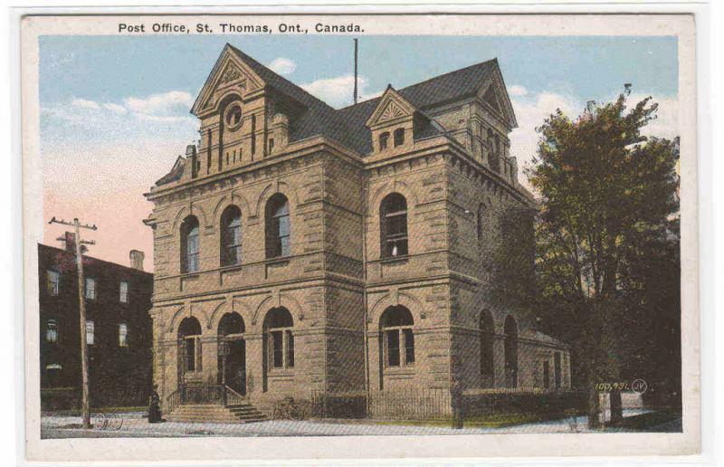 Post Office St Thomas Ontario Canada 1920c postcard