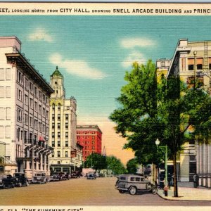 c1940s St Petersburg, Fla Pier Sunshine City Postcard 4th St Downtown Main A41