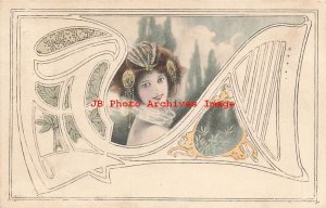 Art Nouveau, M Munk, Pretty Woman with Ornamental Headdress