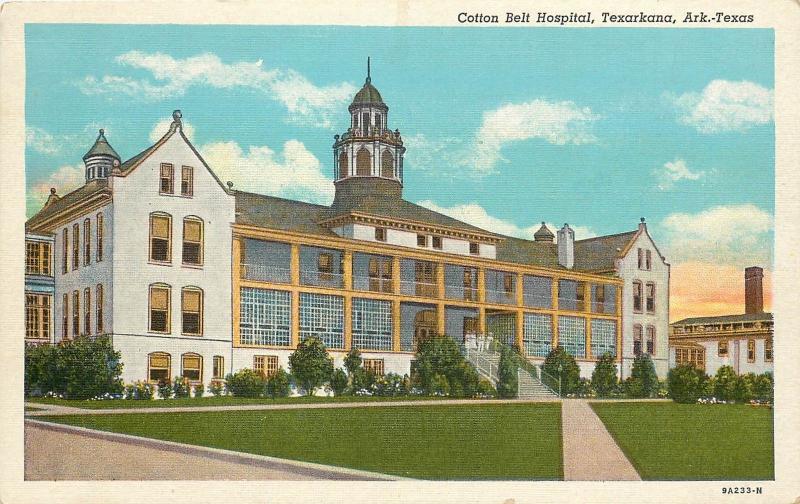 Early Linen Postcard; Cotton Belt Hospital, Texarkana, Ark-Texas Bowie County TX