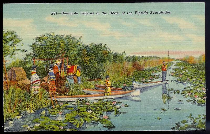 Seminole Indians & Everglades Miami FL unused c1930's