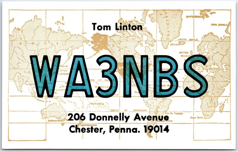 VINTAGE POSTCARD TOM LINTON'S HAM RADIO CALLING CARD WA3NBS CHESTER PENNA 1972