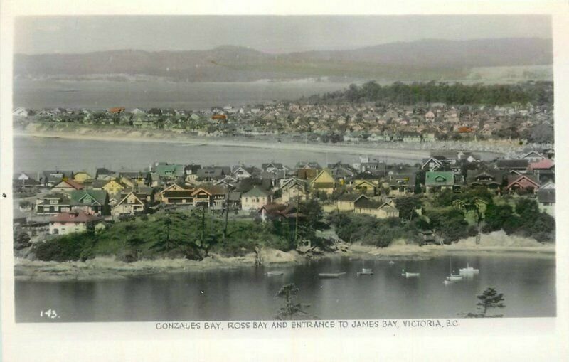 Gowan Sutton Hand Tint Gonzales Bay Victoria BC Canada 1940s Postcard 20-1459