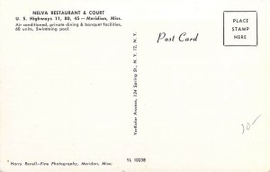 Nelva Restaurant and Court, Meridian Miss, Old Postcard