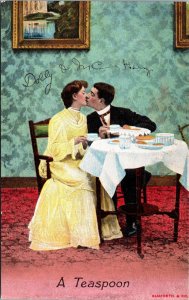 VINTAGE POSTCARD A TEASPOON KISS COUPLE ROMANTIC EMBRACE MAILED ELK CITY ID 1908