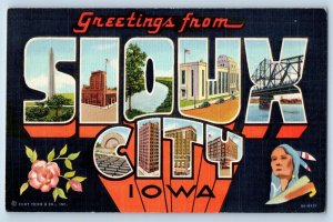 c1940's Greetings From Sioux City Bridge Building Iowa Correspondence Postcard