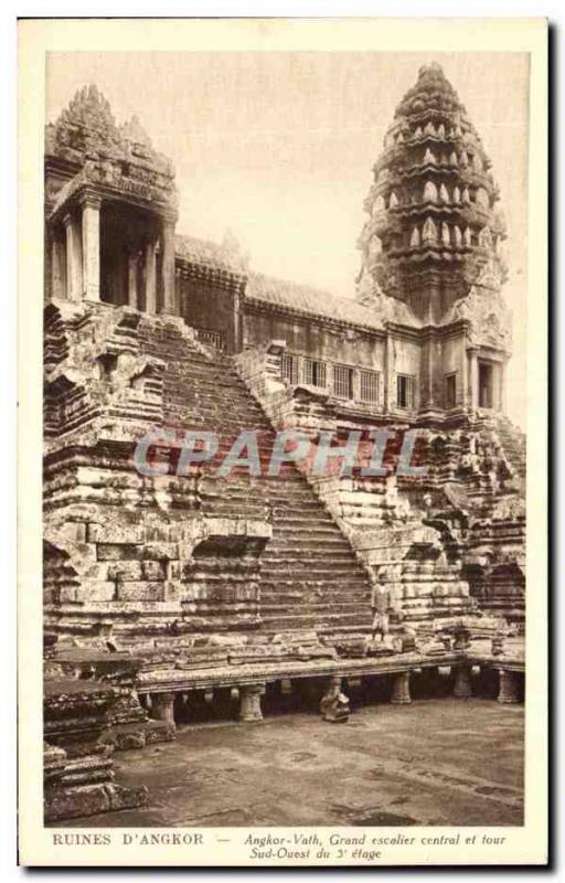 Old Postcard Ruins D & # 39Angkor Angkor Anglor vath large central staircase ...