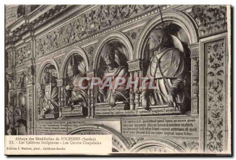 Postcard Benedictine Abbey of Solesmes The famous sculptures The four chaplains