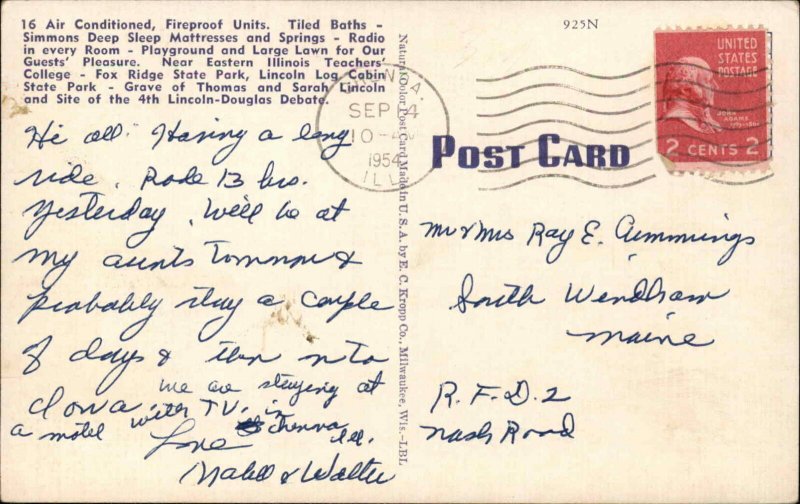 Charleston Illinois IL Taylors Motel c1940s-50s Linen Postcard