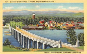 FLORENCE Oregon OR  SIUSLAW RIVER BRIDGE & CITY Bird's Eye View LANE CO Postcard