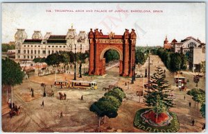 c1910s Barcelona Spain Triumphal Arch Palace of Justice Birds Eye Streetcar A184