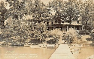 CLARK LAKE MICHIGAN~PLEASANT VIEW HOTEL~BOAT~CANOE~1941 REAL PHOTO POSTCARD