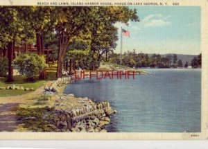 BEACH AND LAWN, ISLAND HARBOR HOUSE, HAGUE-ON-LAKE GEORGE, NY