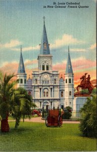 2~LINEN Postcards New Orleans, LA Louisiana ST LOUIS CATHEDRAL & CHURCH INTERIOR