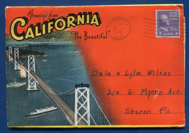 California ca Beautiful Golden Gate Bridges Pacific Grove Bay postcard folder