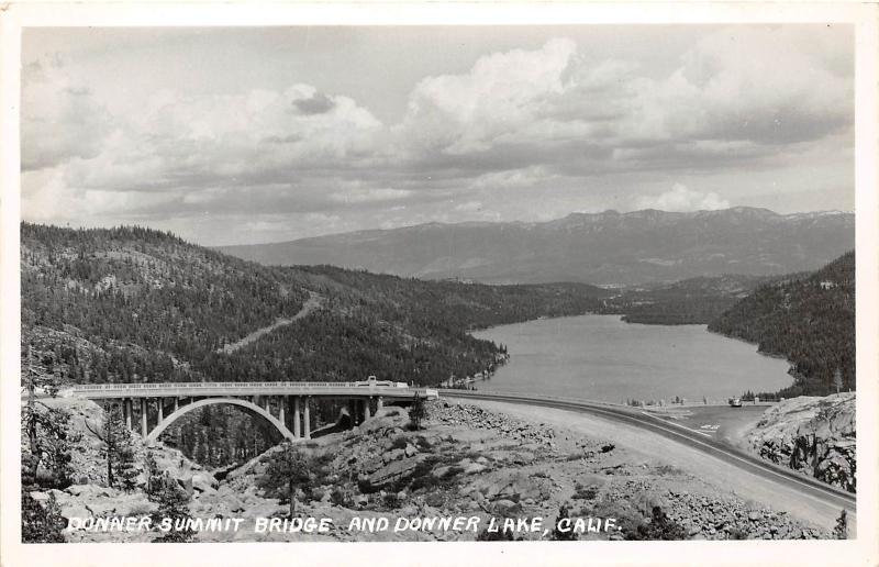 E67/ Donner Lake California Postcard Real Photo RPPC c40s Summit Bridge