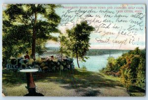 Twin Cities Minnesota Postcard Mississippi River From Town And Golf Club 1908