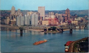 Vtg Pittsburgh PA Panoramic View Allegheny Monongahela Rivers Skyline Postcard