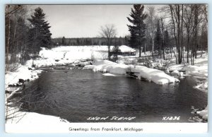RPPC Greetings from FRANKFORT, Michigan MI ~ SNOW SCENE Benzie County  Postcard