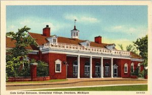 Dearborn Michigan Greenfield Village Gate Lodge Linen Postcard Unposted Vintage 