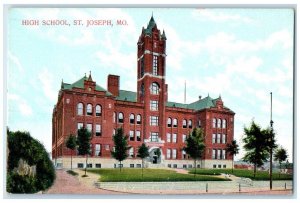 c1910 High School Exterior Building St. Joseph Missouri Vintage Antique Postcard