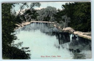 CRETE, Nebraska NE  Handcolored  BLUE RIVER Scene Saline County 1913  Postcard