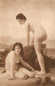 Two nude ladies. The Bathers Nice old vintage English postcard