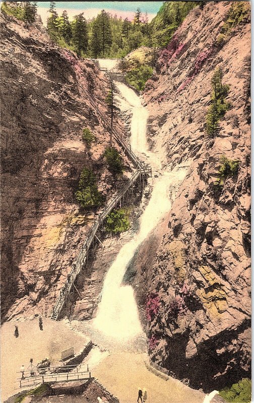 1935 The Seven Falls Colorado Vintage Hand-Colored Standard View Postcard 