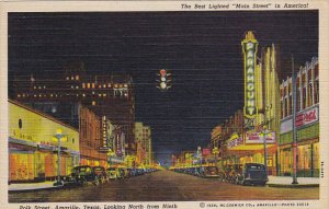 Texas Amarillo Polk Street Looking North From Ninth At Night Best Lighted Mai...