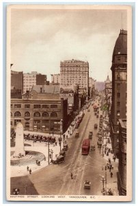 c1910's Hastings Street Looking West Trolley Cars Vancouver B.C. Canada Postcard