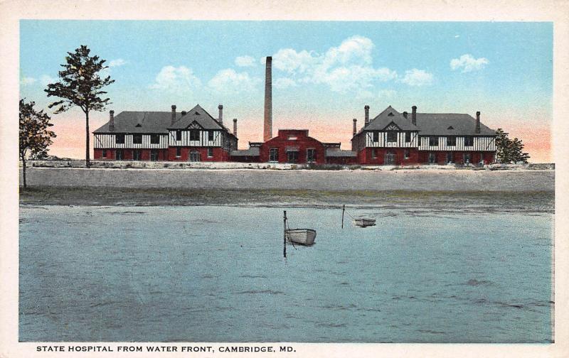 State Hospital From Water Front, Cambridge, Maryland, Early Postcard, unused