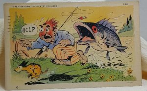 Fishing Fish Came Out to Meet You 1938 Vintage Postcard